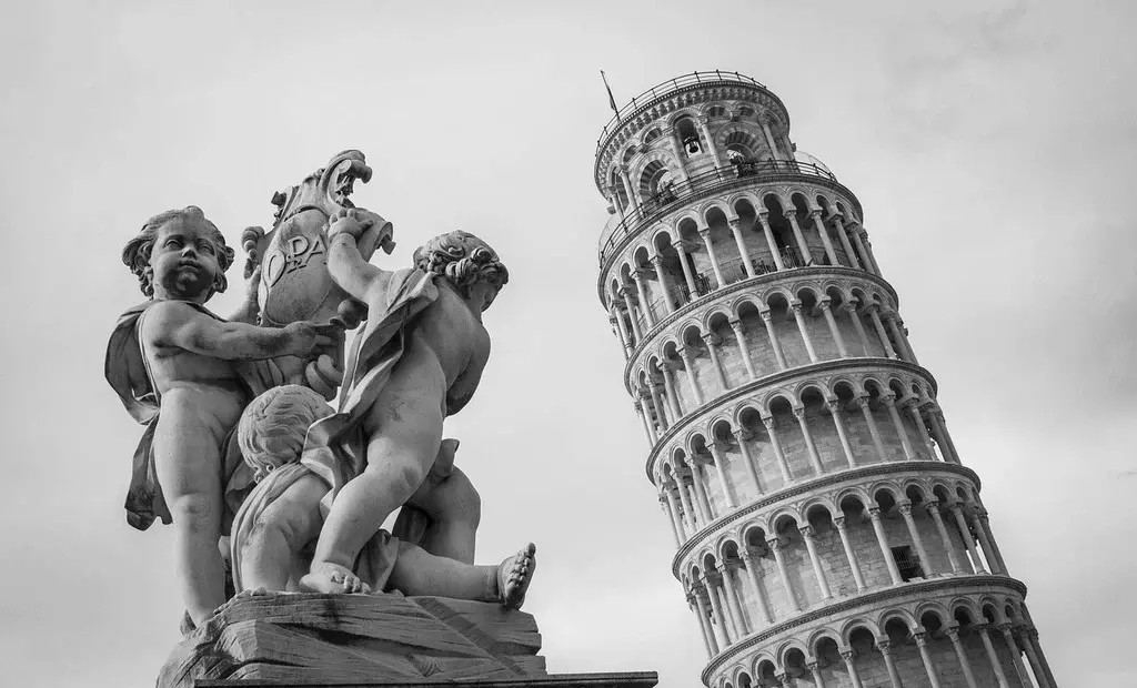 Leaning Tower of Pisa Black and White